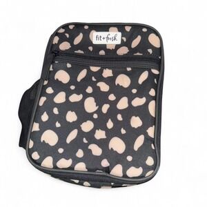 CHEETAH ANIMAL EXOTIC PRINT LUNCH‎ TOTE KIT BAG BLACK TAN